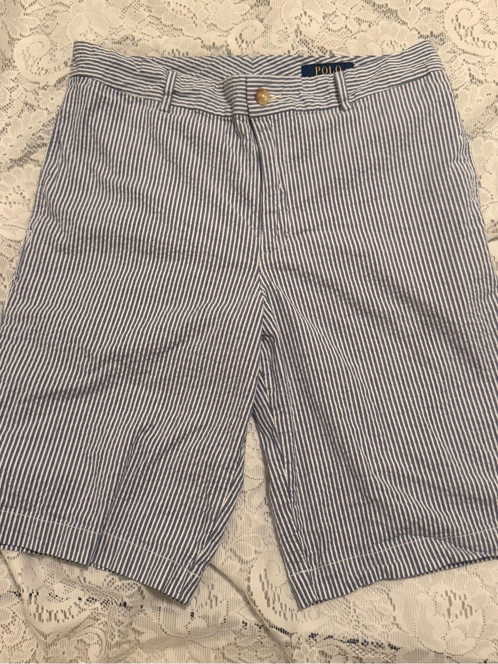 Polo by Ralph Lauren Navy and White Striped Seersucker Boy’s Shorts